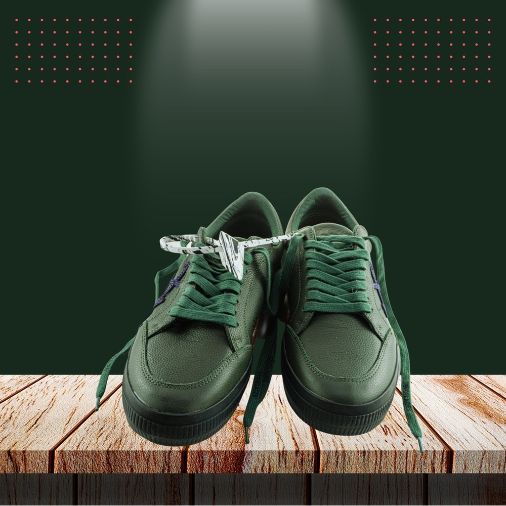 Off-white Vulcanized Leather Low-Top Men Sneaker , Green/Vio/Wh,Size 9US (42 EU)